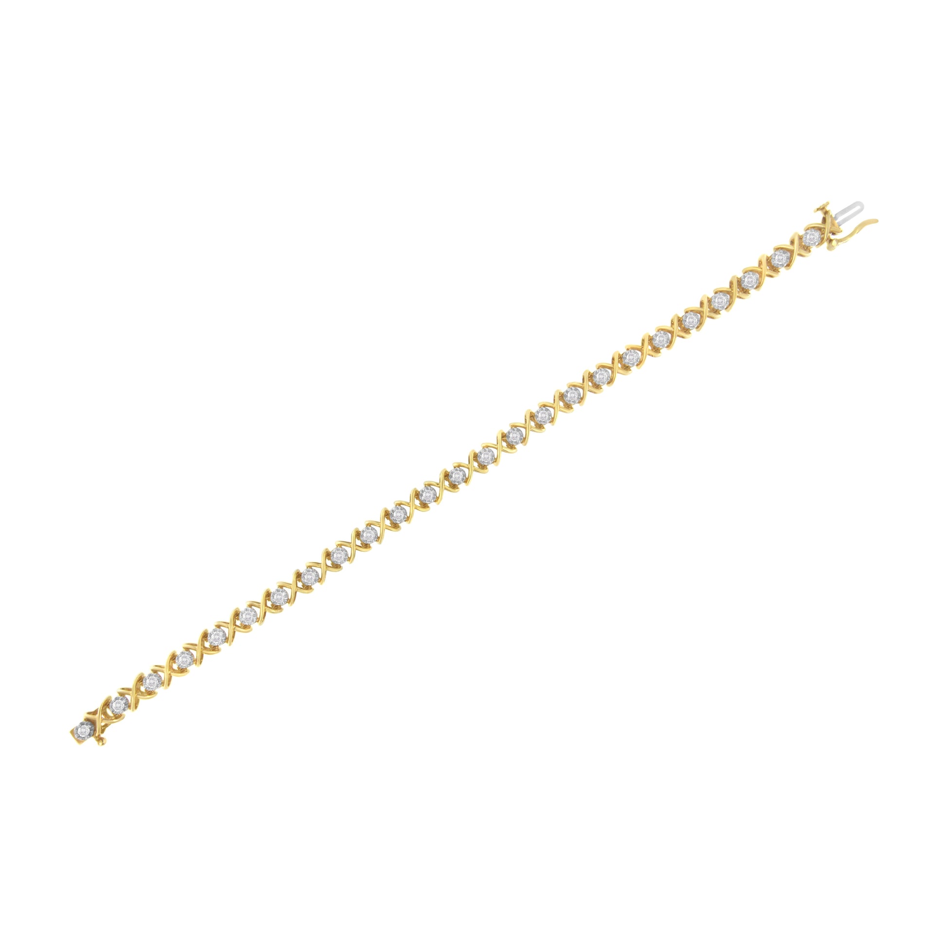 10K Yellow Gold Plated Sterling Silver 1 cttw Diamond Link Bracelet (J-K Clarity, I1-I2 Color) - Size 7" Bids.com