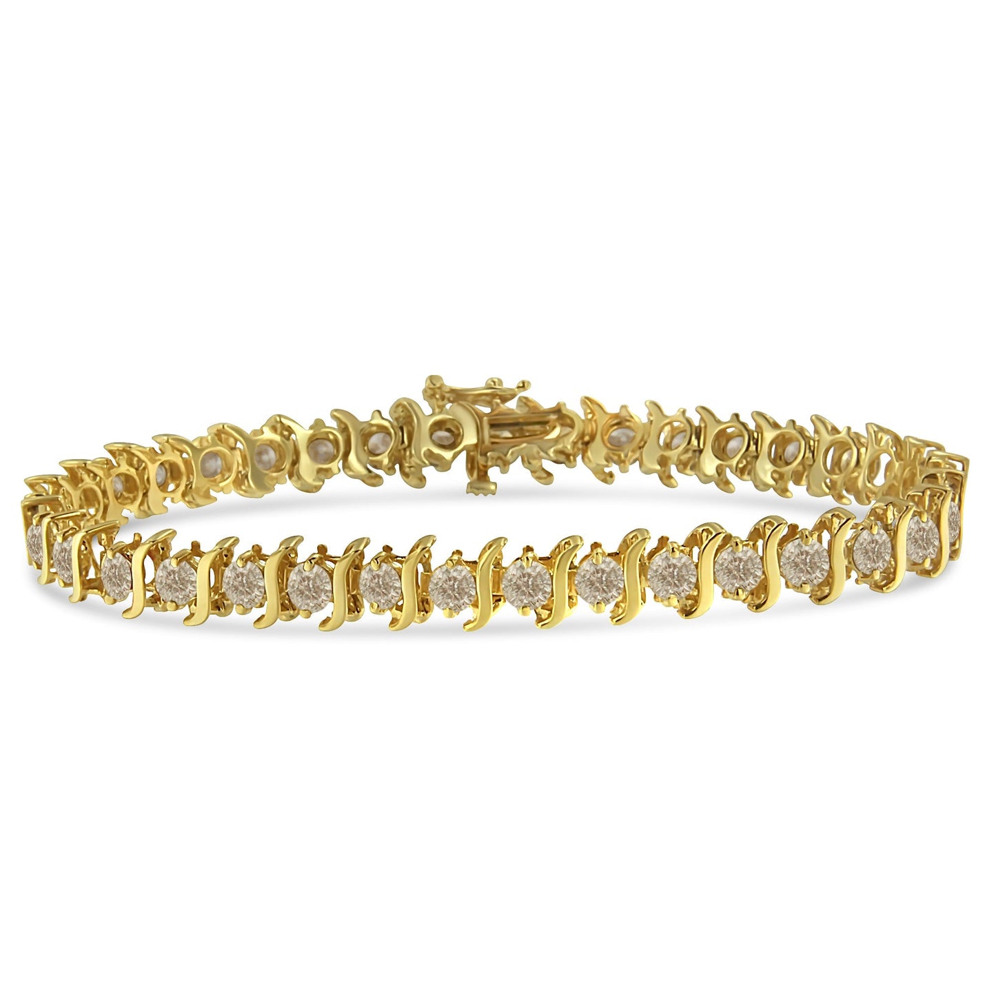 10K Yellow Gold Plated .925 Sterling Silver 7.0 cttw 2-Prong Set Round Brilliant Cut Diamond "S" Link Bracelet (J-K color, I1-I2 clarity) - 7" Bids.com