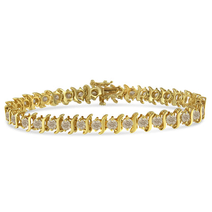 10K Yellow Gold Plated .925 Sterling Silver 7.0 cttw 2-Prong Set Round Brilliant Cut Diamond "S" Link Bracelet (J-K color, I1-I2 clarity) - 7" Bids.com