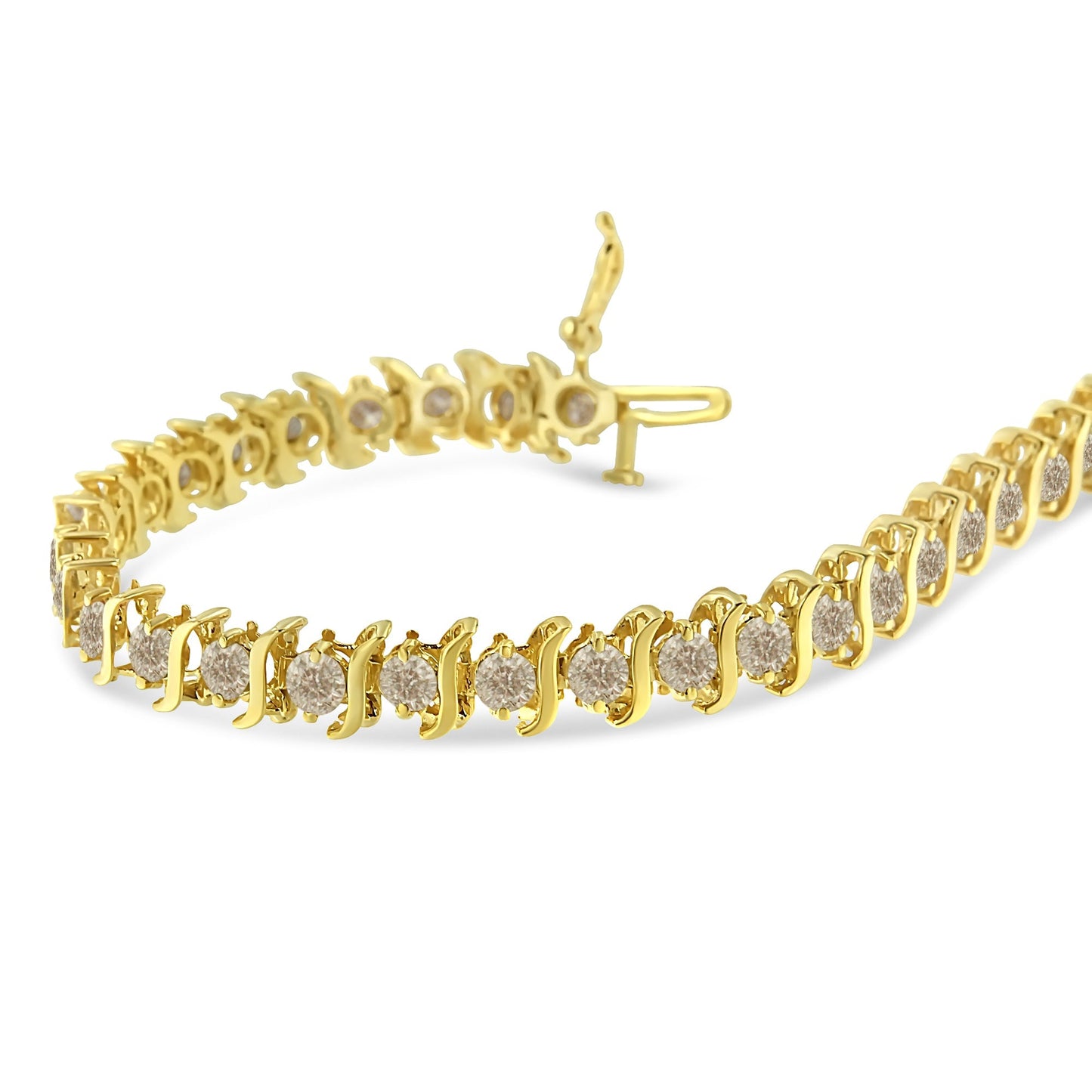 10K Yellow Gold Plated .925 Sterling Silver 7.0 cttw 2-Prong Set Round Brilliant Cut Diamond "S" Link Bracelet (J-K color, I1-I2 clarity) - 7" Bids.com