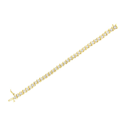 10K Yellow Gold Plated .925 Sterling Silver 7.0 cttw 2-Prong Set Round Brilliant Cut Diamond "S" Link Bracelet (J-K color, I1-I2 clarity) - 7" Bids.com