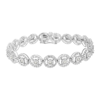 .925 Sterling Silver 1.0 Cttw Diamond Nested Circle Miracle Set Open Wheel 7" Fashion Link Bracelet (I-J Color, I3 Clarity) Bids.com