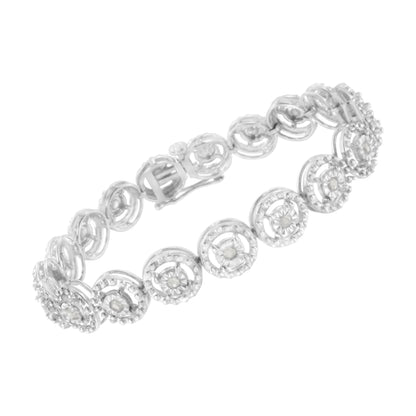 .925 Sterling Silver 1.0 Cttw Diamond Nested Circle Miracle Set Open Wheel 7" Fashion Link Bracelet (I-J Color, I3 Clarity) Bids.com