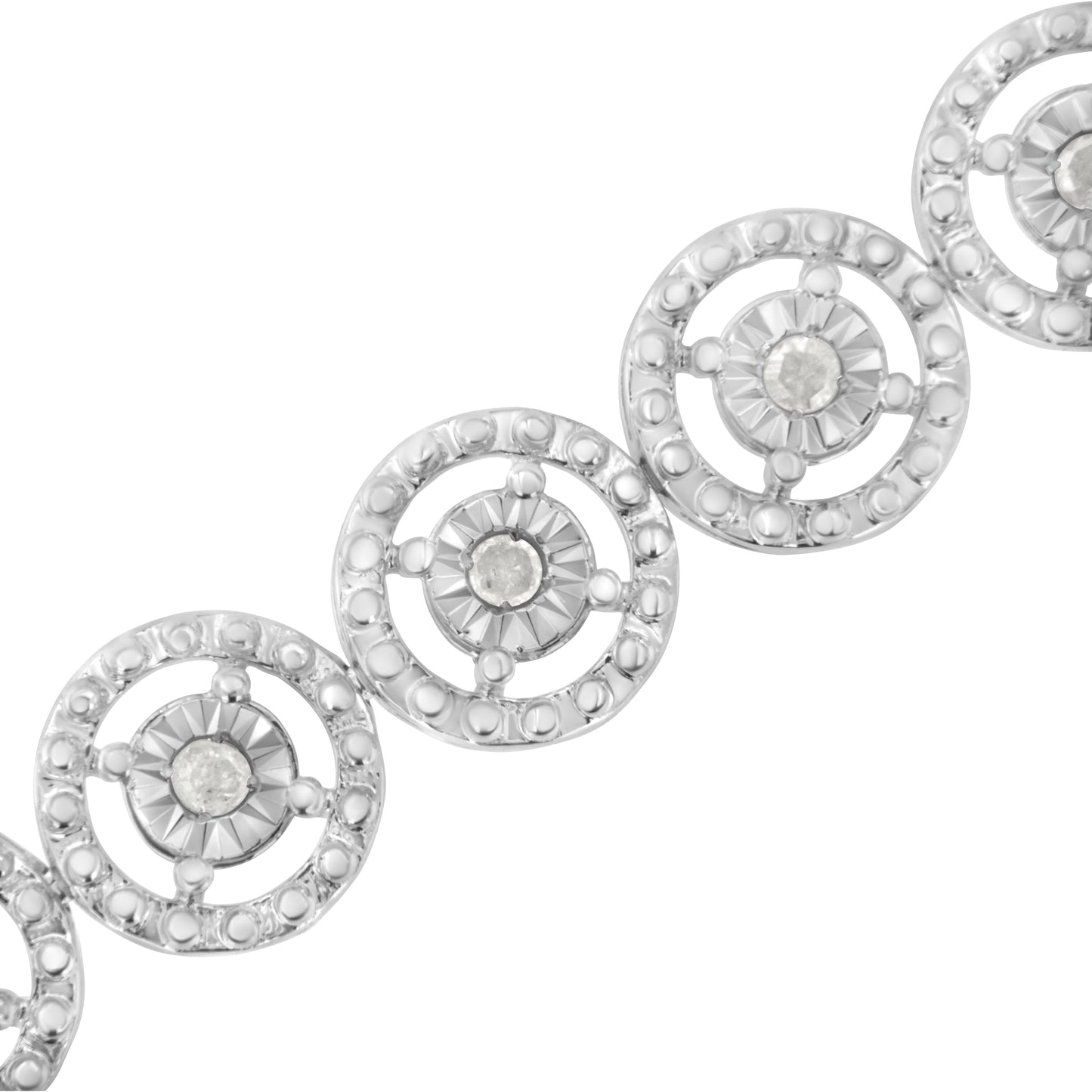.925 Sterling Silver 1.0 Cttw Diamond Nested Circle Miracle Set Open Wheel 7" Fashion Link Bracelet (I-J Color, I3 Clarity) Bids.com