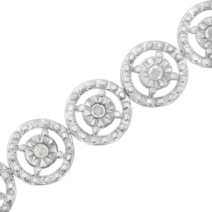 .925 Sterling Silver 1.0 Cttw Diamond Nested Circle Miracle Set Open Wheel 7" Fashion Link Bracelet (I-J Color, I3 Clarity) Bids.com