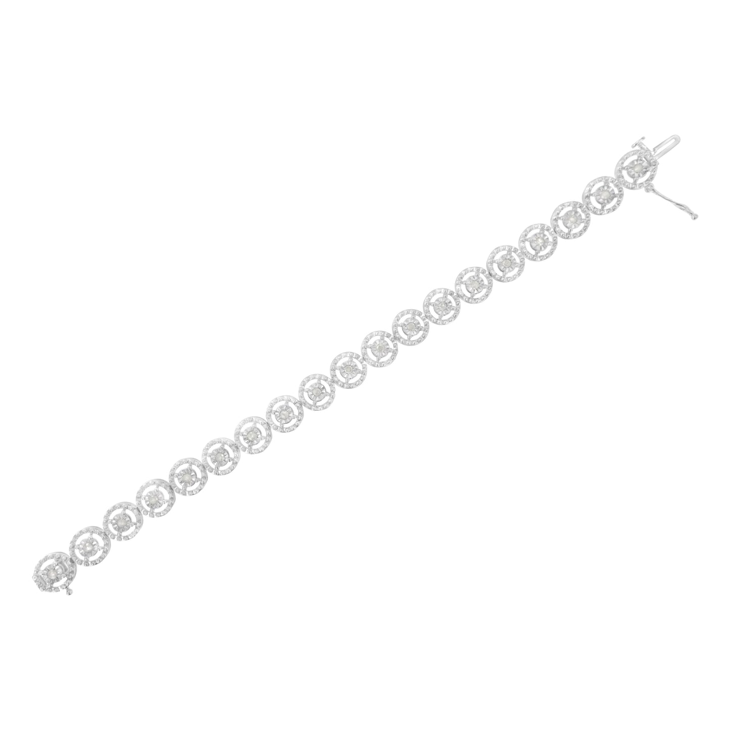 .925 Sterling Silver 1.0 Cttw Diamond Nested Circle Miracle Set Open Wheel 7" Fashion Link Bracelet (I-J Color, I3 Clarity) Bids.com