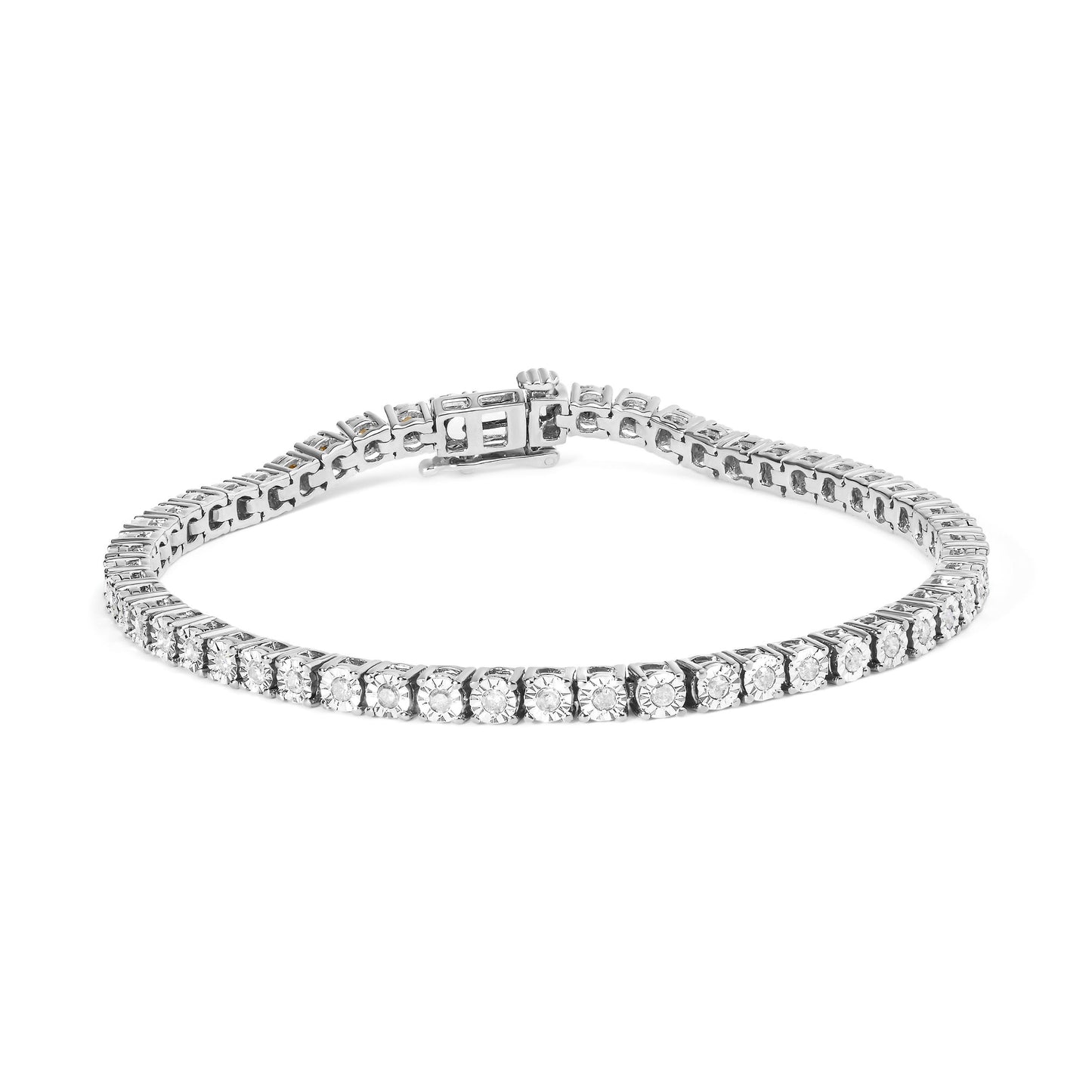 .925 Sterling Silver 1.0 Cttw Miracle-Set Diamond Round Faceted Bezel Tennis Bracelet (I-J Color, I3 Clarity) - 7" Bids.com