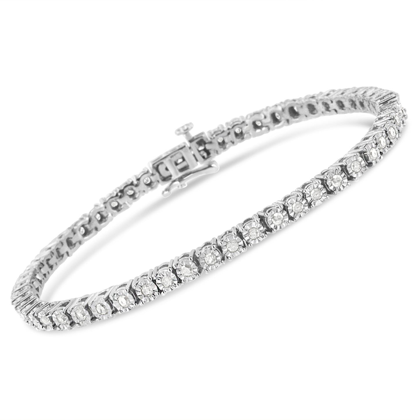 .925 Sterling Silver 1.0 Cttw Miracle-Set Diamond Round Faceted Bezel Tennis Bracelet (I-J Color, I3 Clarity) - 7" Bids.com