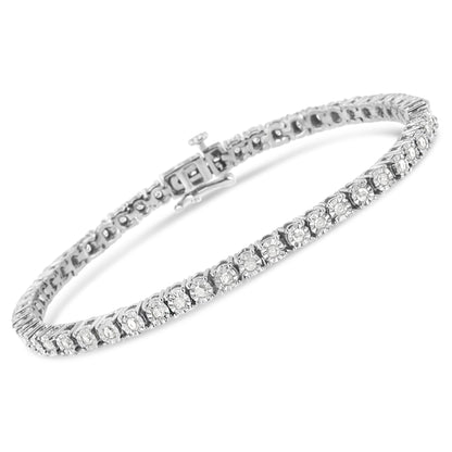 .925 Sterling Silver 1.0 Cttw Miracle-Set Diamond Round Faceted Bezel Tennis Bracelet (I-J Color, I3 Clarity) - 7" Bids.com