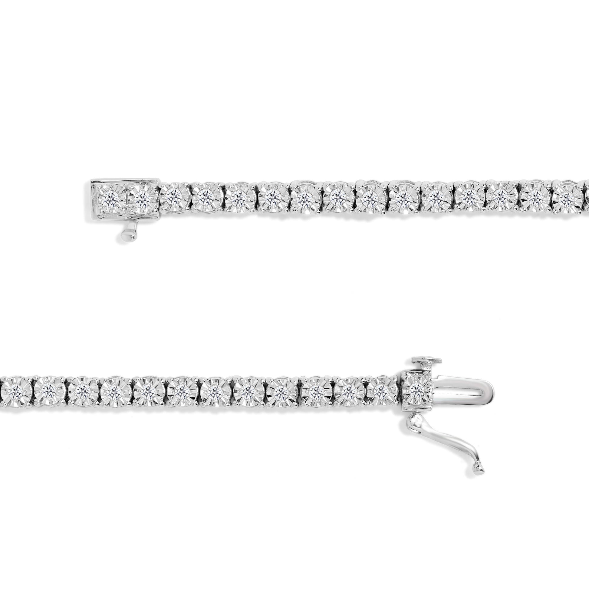 .925 Sterling Silver 1.0 Cttw Miracle-Set Diamond Round Faceted Bezel Tennis Bracelet (I-J Color, I3 Clarity) - 7" Bids.com