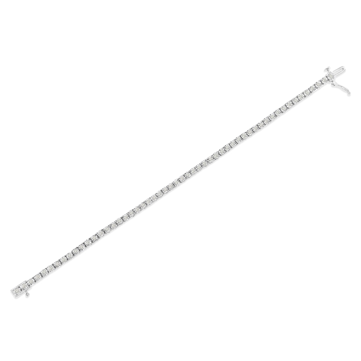 .925 Sterling Silver 1.0 Cttw Miracle-Set Diamond Round Faceted Bezel Tennis Bracelet (I-J Color, I3 Clarity) - 7" Bids.com