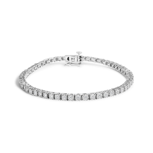 .925 Sterling Silver 3.0 Cttw Lab Grown Diamond Illusion-Set Miracle Plate Tennis Bracelet (G-H Color, VS1-VS2 Clarity) - Size 7.25" Bids.com