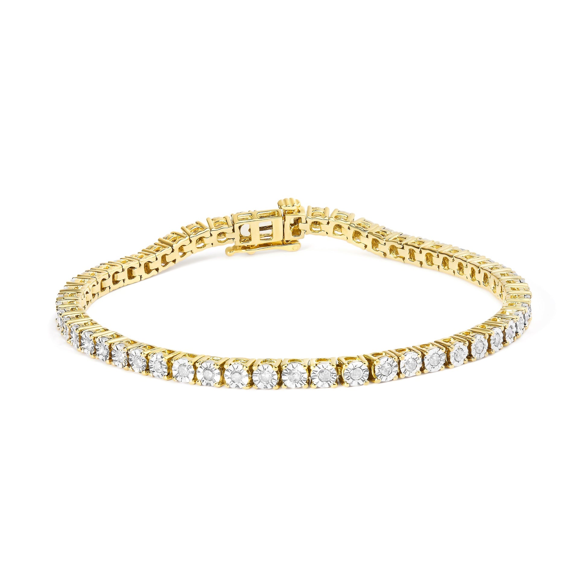 .925 Sterling Silver 1.0 Cttw Miracle-Set Diamond Round Faceted Bezel Tennis Bracelet (I-J Color, I3 Clarity) - 7" Bids.com