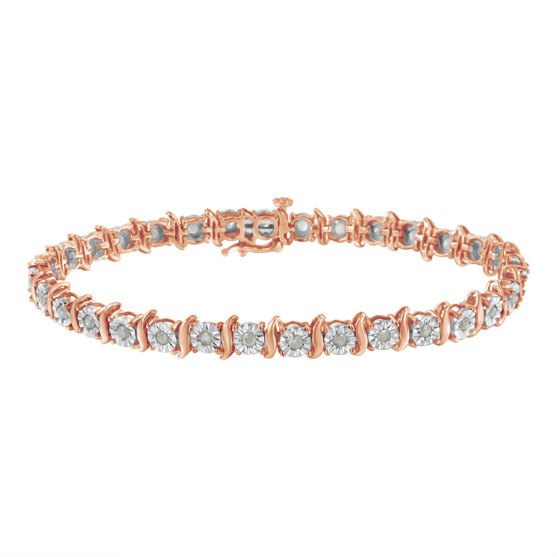 Two-Tone 10K Yellow Gold over .925 Sterling Silver 1.0 Cttw Diamond S-Curve Link Miracle-Set Tennis Bracelet (I-J Color, I3 Clarity) - 7" Bids.com