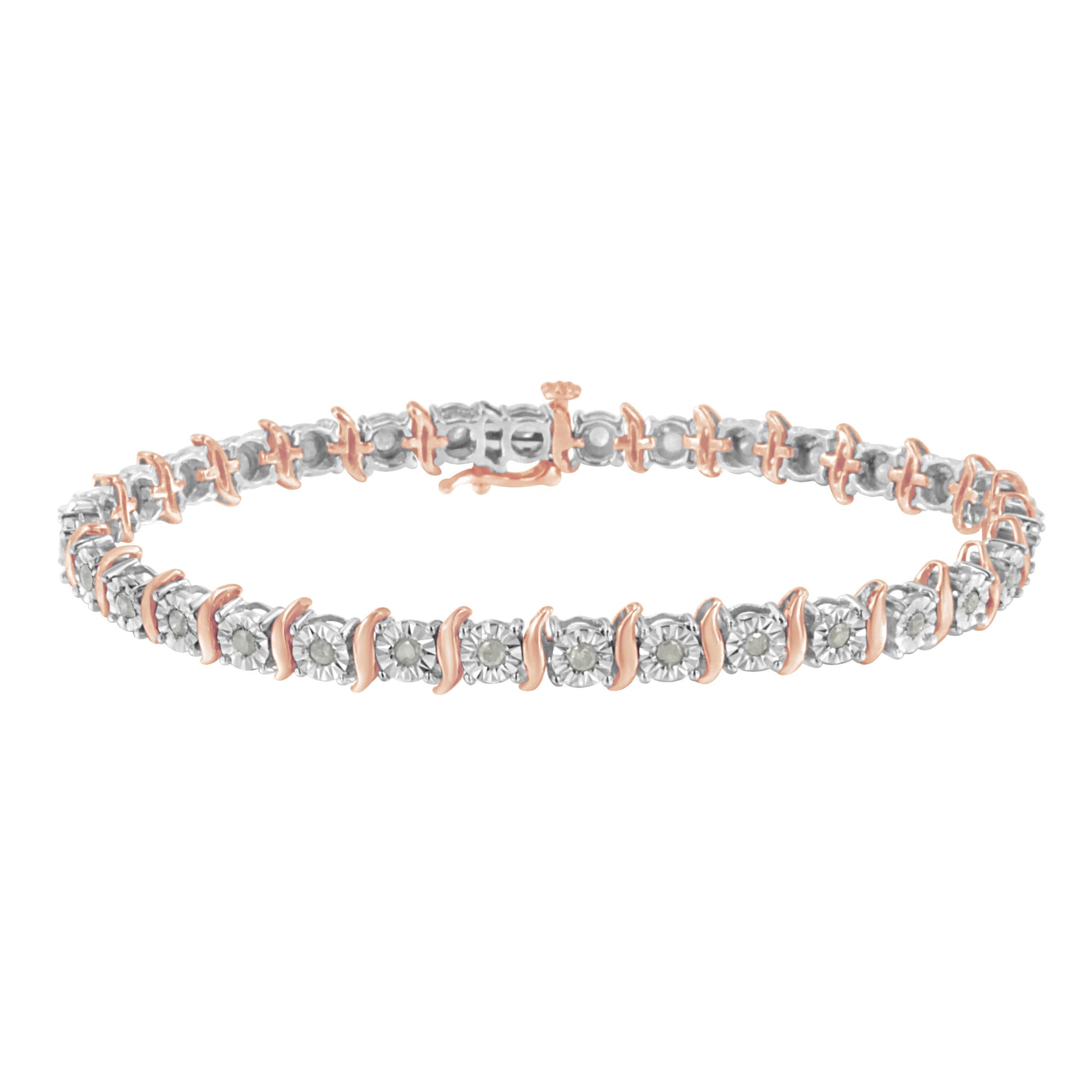 Two-Tone 10K Yellow Gold over .925 Sterling Silver 1.0 Cttw Diamond S-Curve Link Miracle-Set Tennis Bracelet (I-J Color, I3 Clarity) - 7" Bids.com