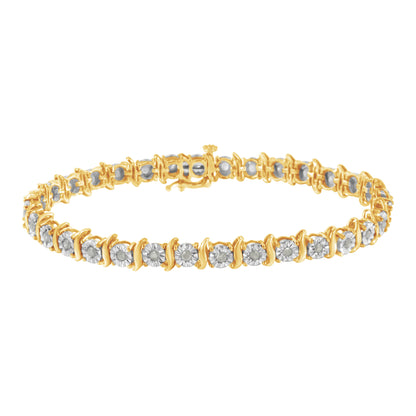 Two-Tone 10K Yellow Gold over .925 Sterling Silver 1.0 Cttw Diamond S-Curve Link Miracle-Set Tennis Bracelet (I-J Color, I3 Clarity) - 7" Bids.com