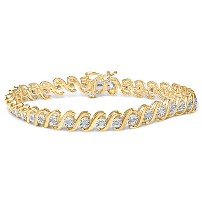 14K Yellow Gold Plated .925 Sterling Silver 1/2 Cttw Round Miracle-Set Diamond S-Curve Tennis Bracelet (I-J Color, I3 Clarity) - 7" Bids.com