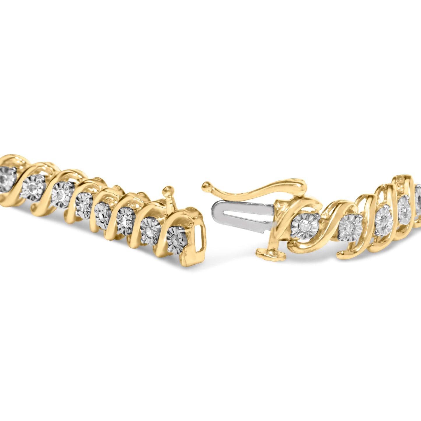 14K Yellow Gold Plated .925 Sterling Silver 1/2 Cttw Round Miracle-Set Diamond S-Curve Tennis Bracelet (I-J Color, I3 Clarity) - 7" Bids.com
