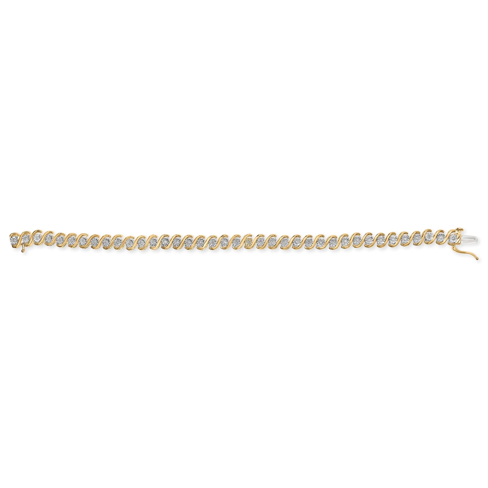 14K Yellow Gold Plated .925 Sterling Silver 1/2 Cttw Round Miracle-Set Diamond S-Curve Tennis Bracelet (I-J Color, I3 Clarity) - 7" Bids.com