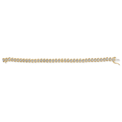 14K Yellow Gold Plated .925 Sterling Silver 1/2 Cttw Round Miracle-Set Diamond S-Curve Tennis Bracelet (I-J Color, I3 Clarity) - 7" Bids.com