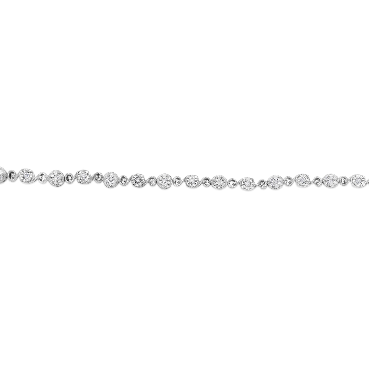 .925 Sterling Silver 1.0 Cttw Diamond Swirl Beaded Link Bracelet (I-J Color, I3-Promo Clarity) - 7.25" Inches Bids.com
