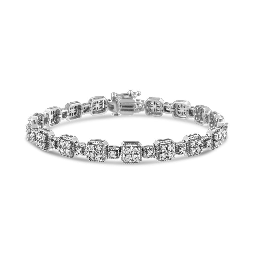 10K White Gold 2.0 Cttw Diamond Square Link Bracelet (J-K Color, I2-I3 Clarity) - Size 7.25" Bids.com