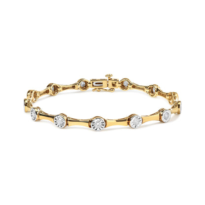 10K Yellow Gold Plated .925 Sterling Silver 1.0 Cttw Miracle Set Diamond Bezel Style Station Link Bracelet (H-I Color, I3 Clarity) - Size 7" Bids.com