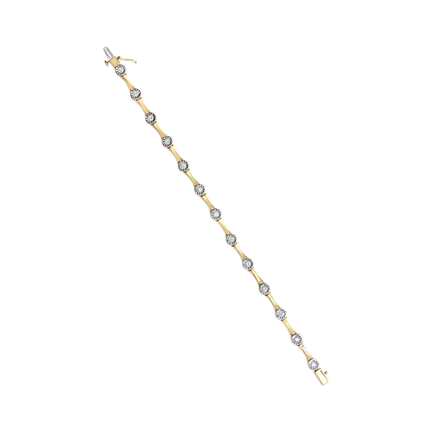 10K Yellow Gold Plated .925 Sterling Silver 1.0 Cttw Miracle Set Diamond Bezel Style Station Link Bracelet (H-I Color, I3 Clarity) - Size 7" Bids.com