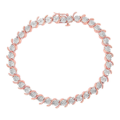 14K Rose Gold Plated .925 Sterling Silver 1/10 Cttw Diamond Round Miracle Plate and "S" Link Tennis Bracelet (I-J Color, I2- I3 Clarity) - 7" Bids.com