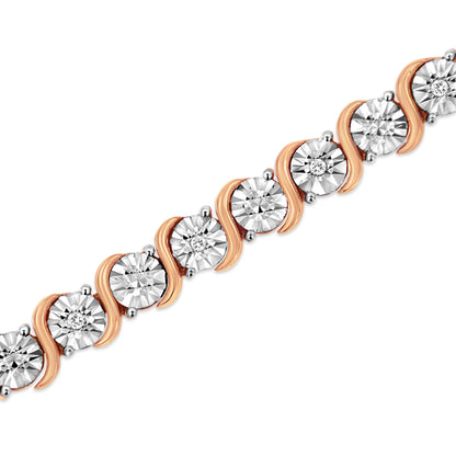 14K Rose Gold Plated .925 Sterling Silver 1/10 Cttw Diamond Round Miracle Plate and "S" Link Tennis Bracelet (I-J Color, I2- I3 Clarity) - 7" Bids.com