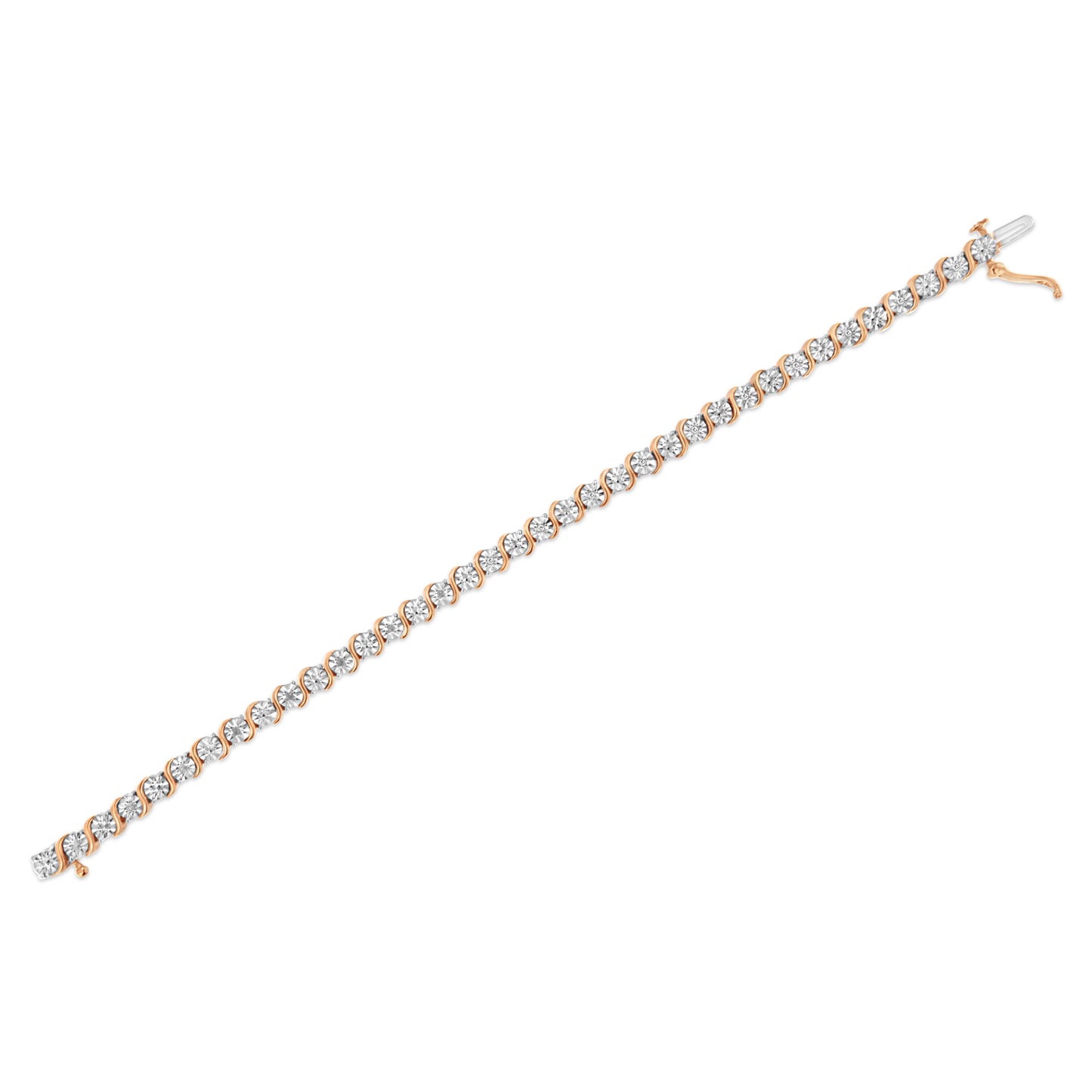 14K Rose Gold Plated .925 Sterling Silver 1/10 Cttw Diamond Round Miracle Plate and "S" Link Tennis Bracelet (I-J Color, I2- I3 Clarity) - 7" Bids.com