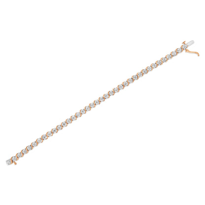 14K Rose Gold Plated .925 Sterling Silver 1/10 Cttw Diamond Round Miracle Plate and "S" Link Tennis Bracelet (I-J Color, I2- I3 Clarity) - 7" Bids.com