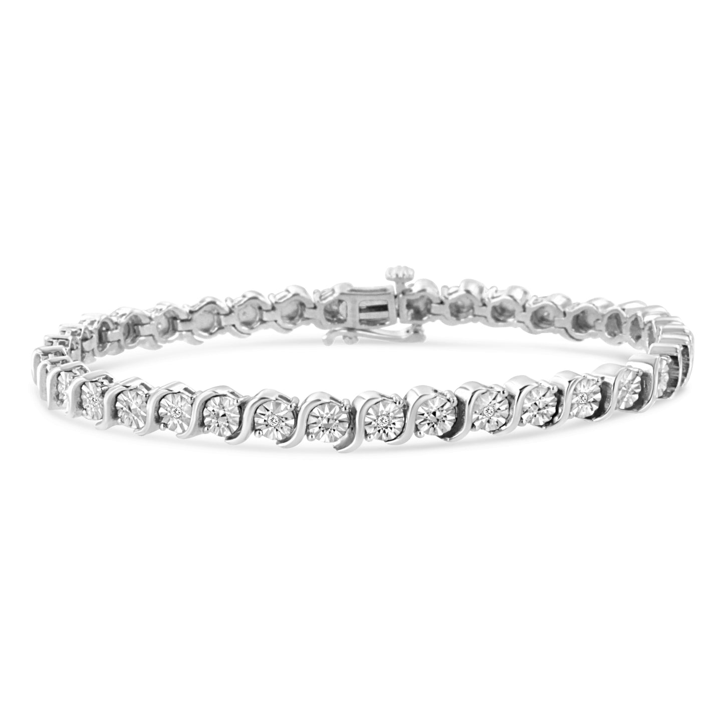 14K Rose Gold Plated .925 Sterling Silver 1/10 Cttw Diamond Round Miracle Plate and "S" Link Tennis Bracelet (I-J Color, I2- I3 Clarity) - 7" Bids.com