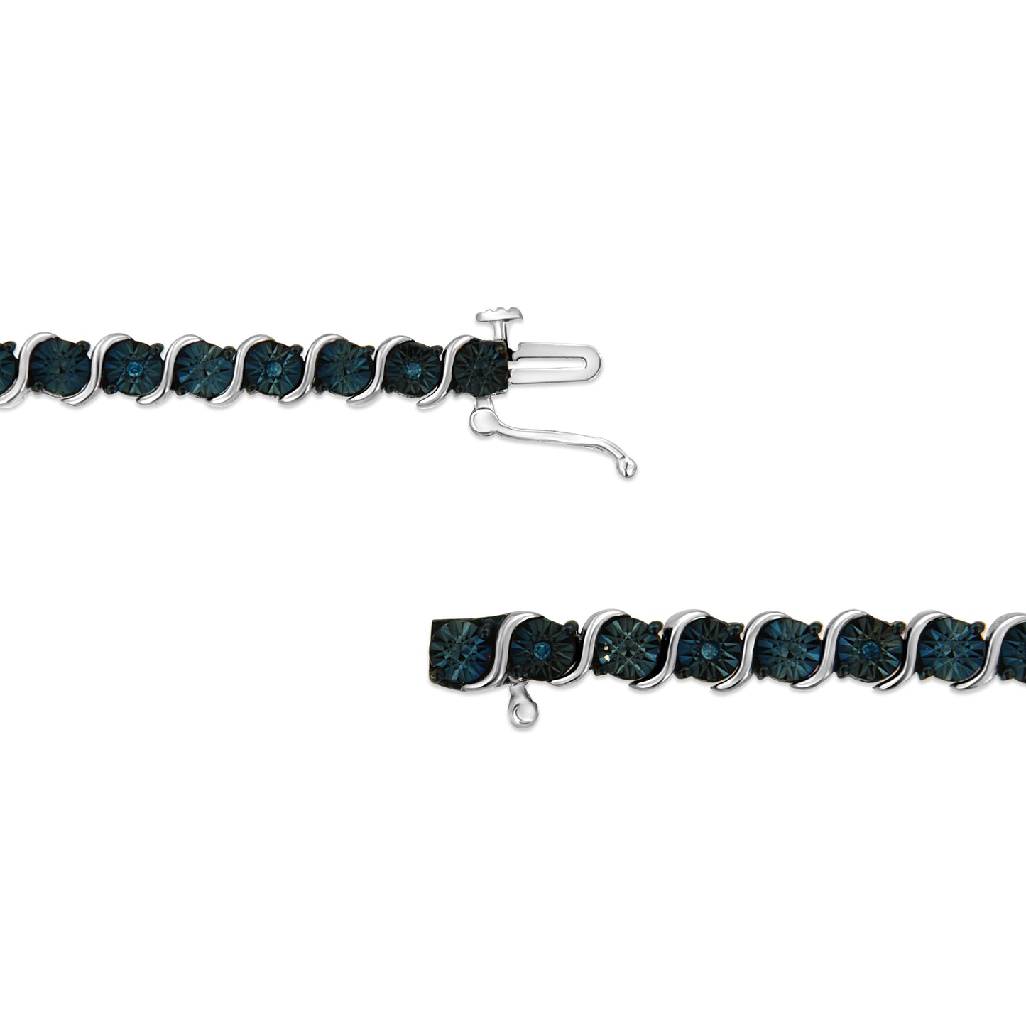 .925 Sterling Silver 1/10 Cttw Miracle-Set Treated Blue Color Diamond Miracle Plate "S" Link Tennis Bracelet (Blue Color, I2- I3 Clarity) - 7.25" Bids.com