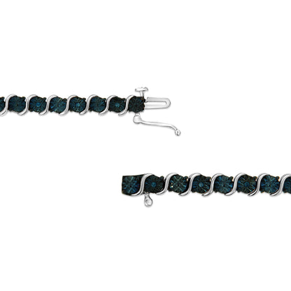 .925 Sterling Silver 1/10 Cttw Miracle-Set Treated Blue Color Diamond Miracle Plate "S" Link Tennis Bracelet (Blue Color, I2- I3 Clarity) - 7.25" Bids.com