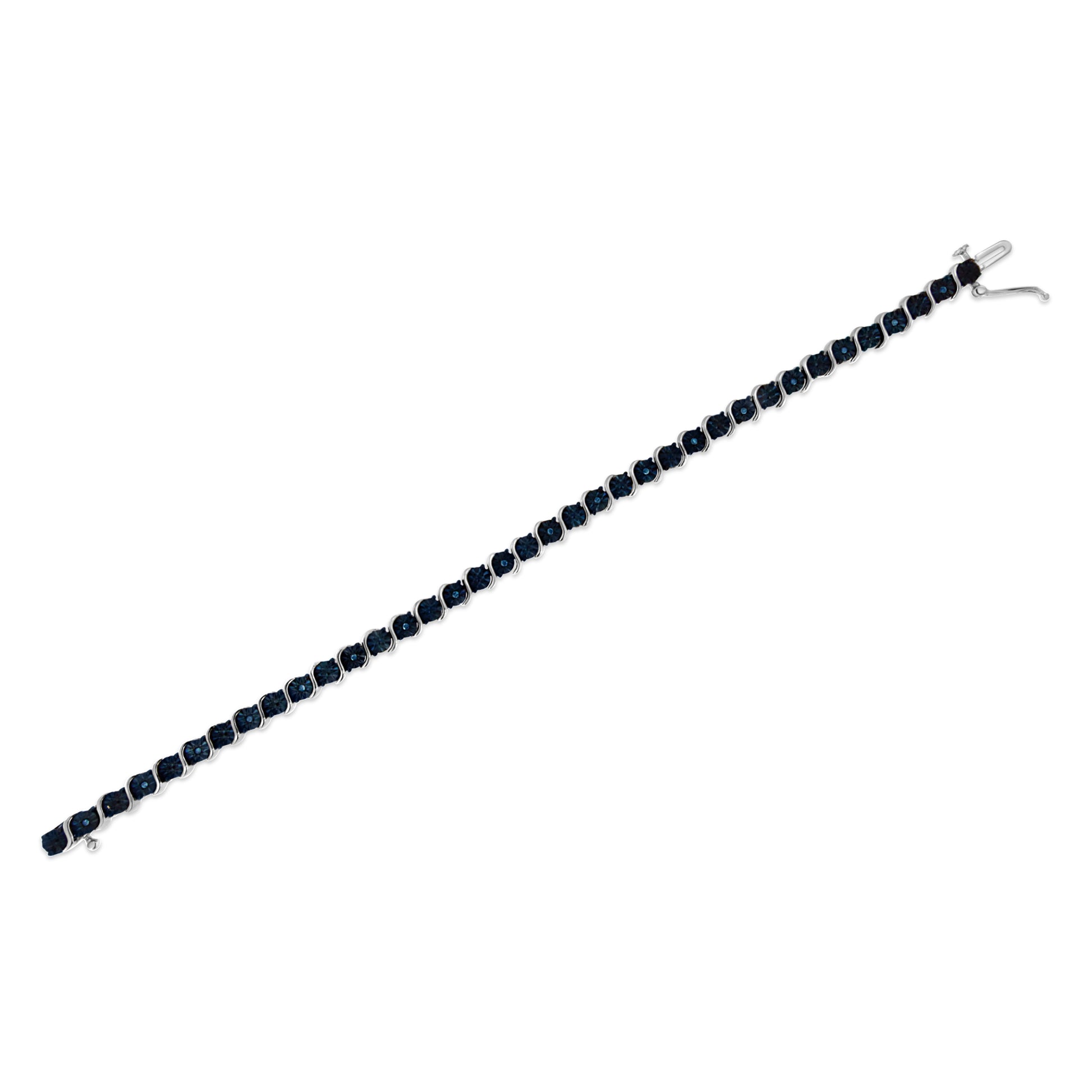 .925 Sterling Silver 1/10 Cttw Miracle-Set Treated Blue Color Diamond Miracle Plate "S" Link Tennis Bracelet (Blue Color, I2- I3 Clarity) - 7.25" Bids.com