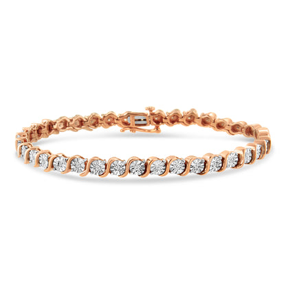 14K Rose Gold Plated .925 Sterling Silver 1/4 Cttw Diamond Round Miracle Plate and "S" Link Tennis Bracelet (I-J Color, I2- I3 Clarity) - 7" Bids.com