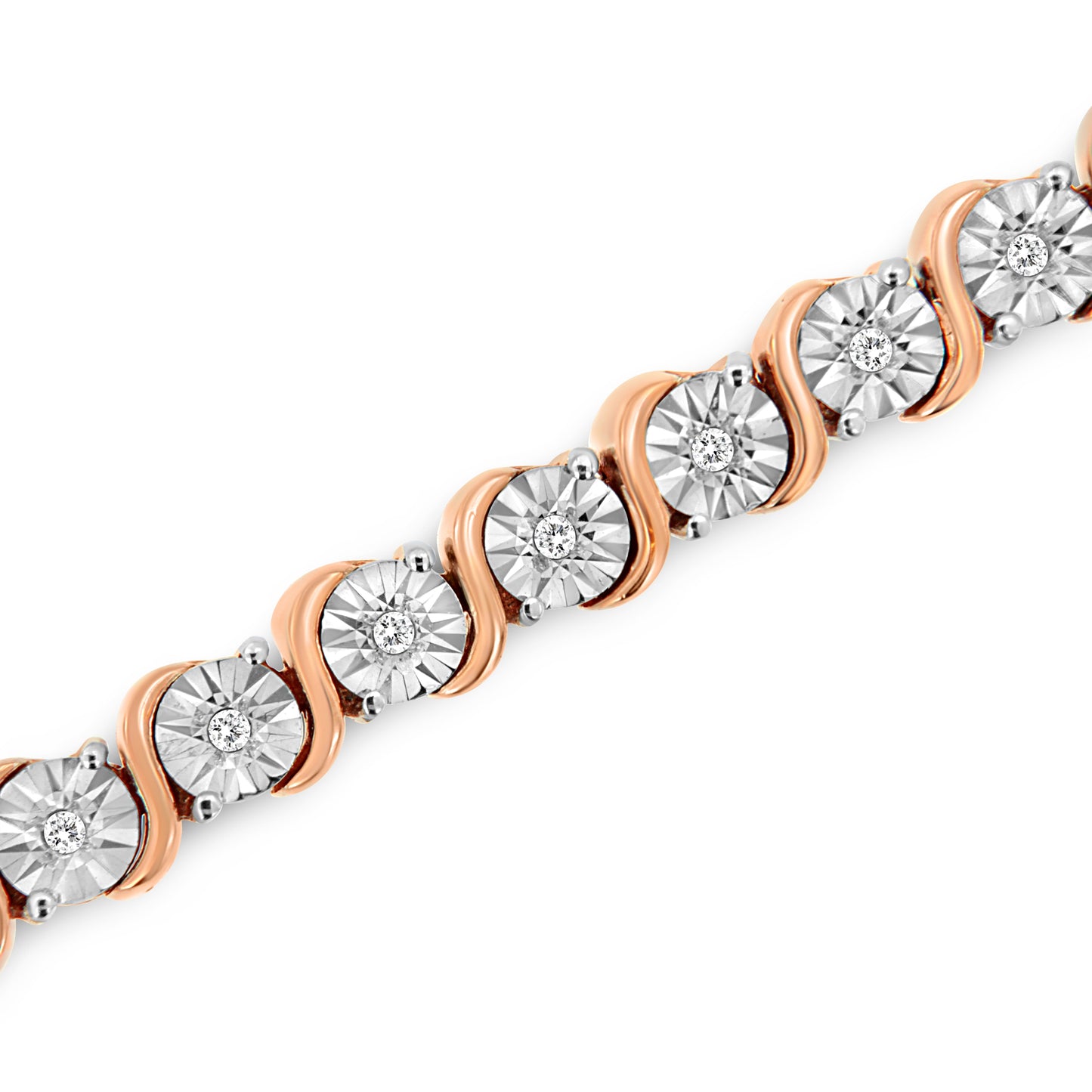 14K Rose Gold Plated .925 Sterling Silver 1/4 Cttw Diamond Round Miracle Plate and "S" Link Tennis Bracelet (I-J Color, I2- I3 Clarity) - 7" Bids.com