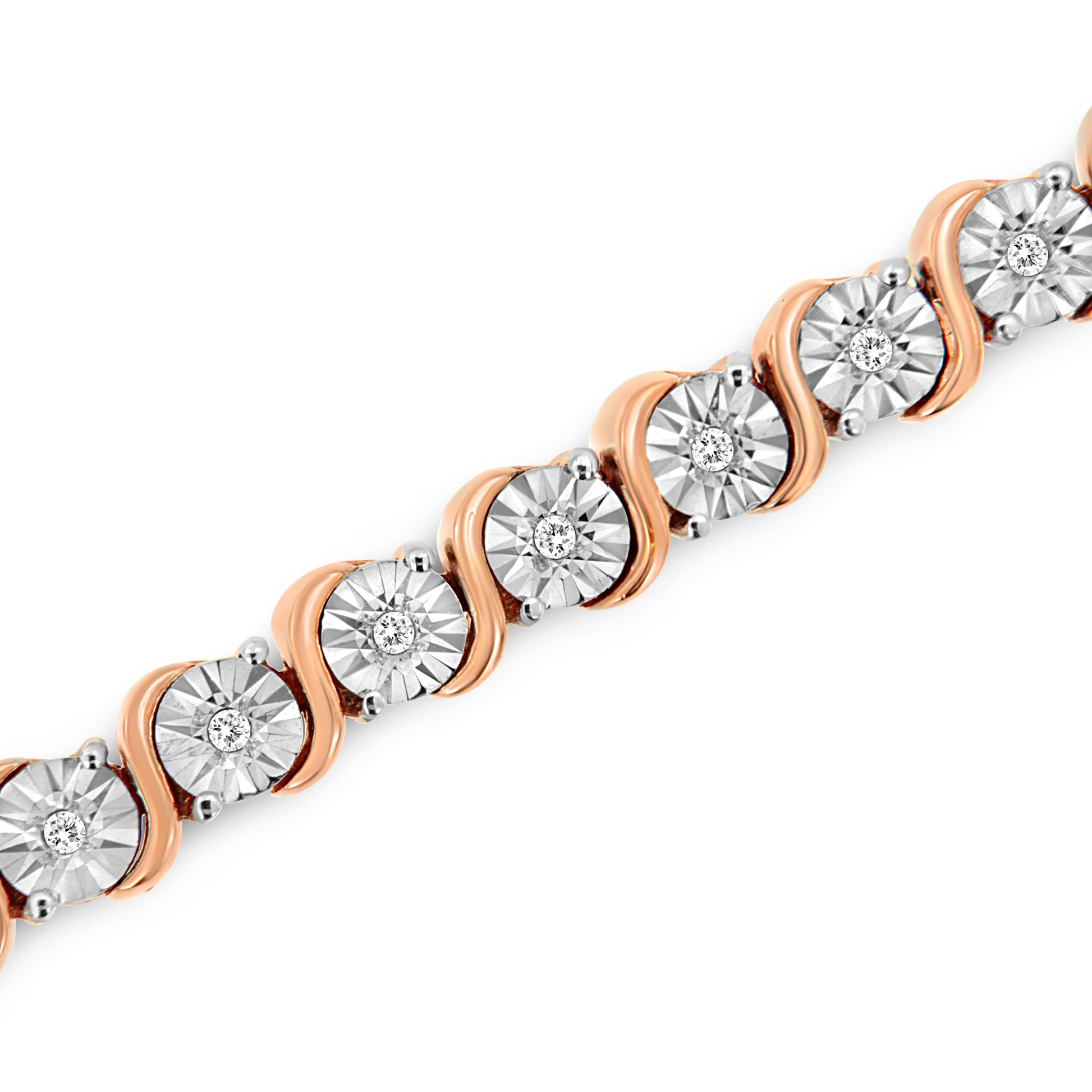 14K Rose Gold Plated .925 Sterling Silver 1/4 Cttw Diamond Round Miracle Plate and "S" Link Tennis Bracelet (I-J Color, I2- I3 Clarity) - 7" Bids.com
