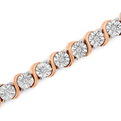14K Rose Gold Plated .925 Sterling Silver 1/4 Cttw Diamond Round Miracle Plate and "S" Link Tennis Bracelet (I-J Color, I2- I3 Clarity) - 7" Bids.com