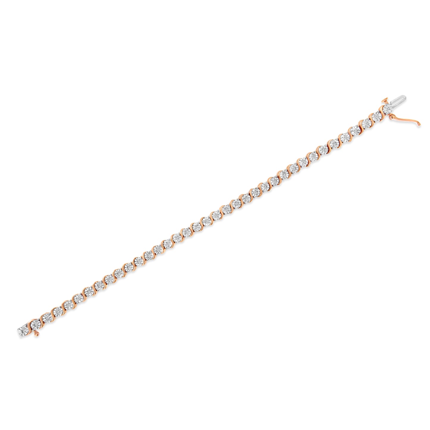 14K Rose Gold Plated .925 Sterling Silver 1/4 Cttw Diamond Round Miracle Plate and "S" Link Tennis Bracelet (I-J Color, I2- I3 Clarity) - 7" Bids.com