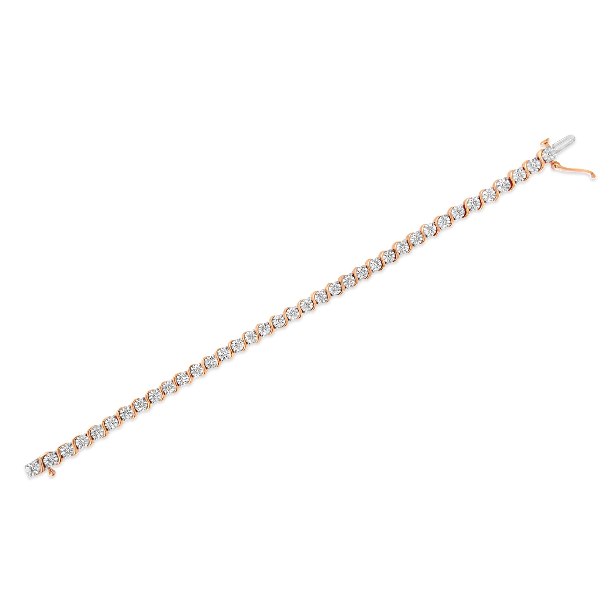 14K Rose Gold Plated .925 Sterling Silver 1/4 Cttw Diamond Round Miracle Plate and "S" Link Tennis Bracelet (I-J Color, I2- I3 Clarity) - 7" Bids.com