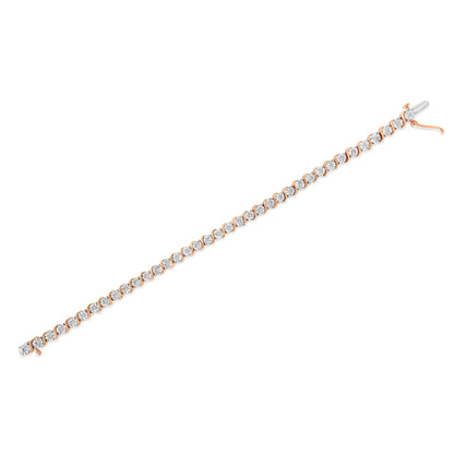 14K Rose Gold Plated .925 Sterling Silver 1/4 Cttw Diamond Round Miracle Plate and "S" Link Tennis Bracelet (I-J Color, I2- I3 Clarity) - 7" Bids.com