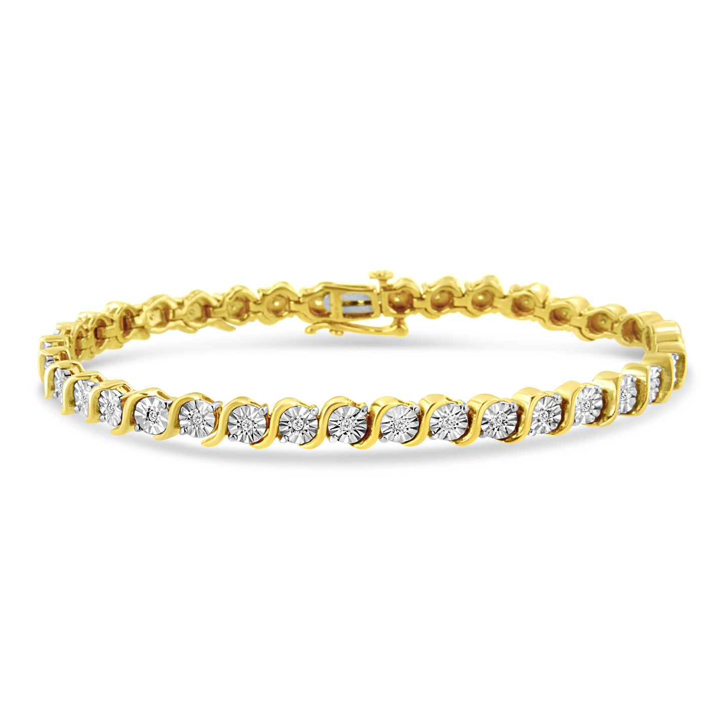 14K Rose Gold Plated .925 Sterling Silver 1/4 Cttw Diamond Round Miracle Plate and "S" Link Tennis Bracelet (I-J Color, I2- I3 Clarity) - 7" Bids.com