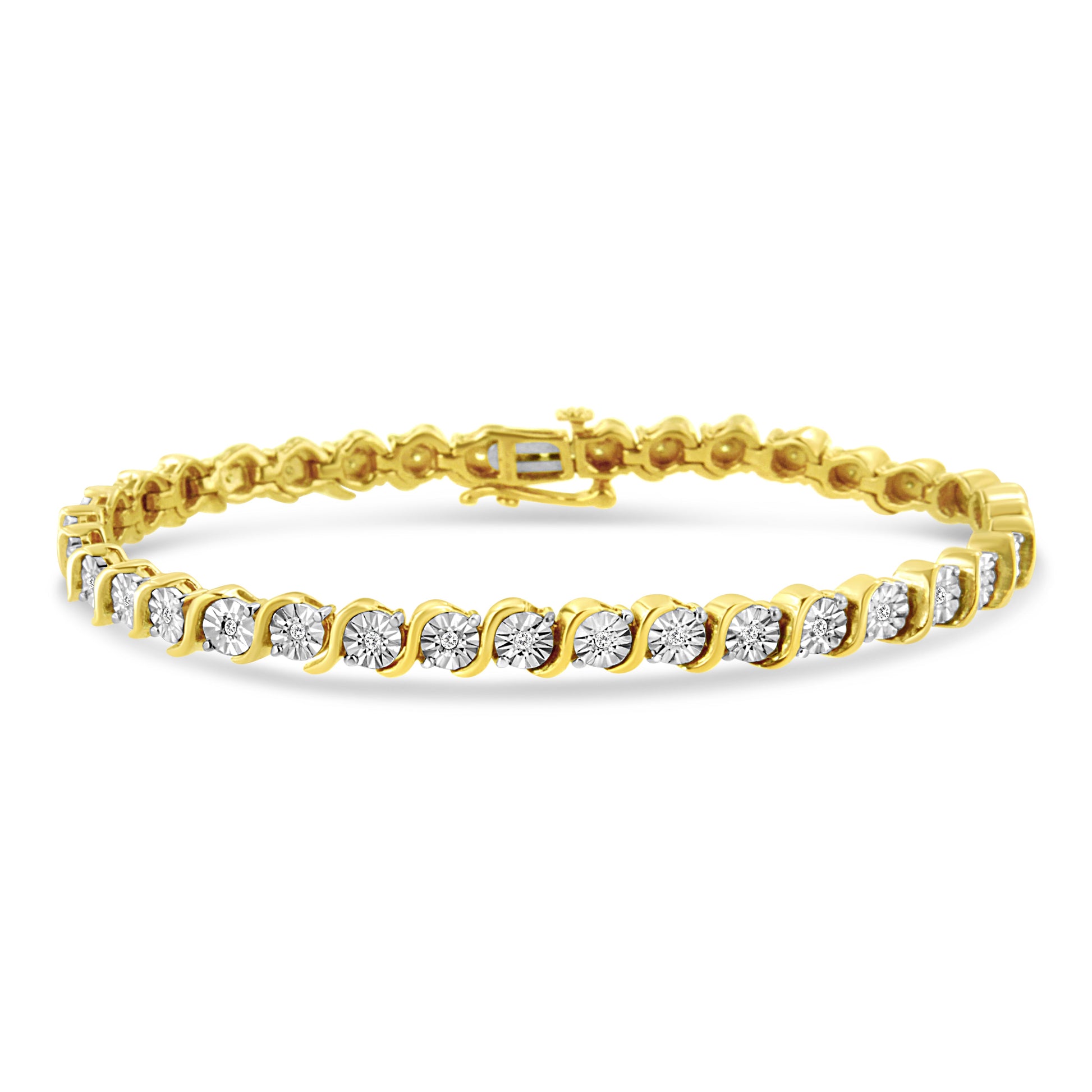 14K Rose Gold Plated .925 Sterling Silver 1/4 Cttw Diamond Round Miracle Plate and "S" Link Tennis Bracelet (I-J Color, I2- I3 Clarity) - 7" Bids.com
