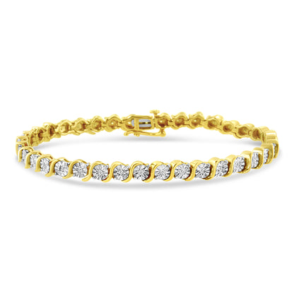 14K Rose Gold Plated .925 Sterling Silver 1/4 Cttw Diamond Round Miracle Plate and "S" Link Tennis Bracelet (I-J Color, I2- I3 Clarity) - 7" Bids.com