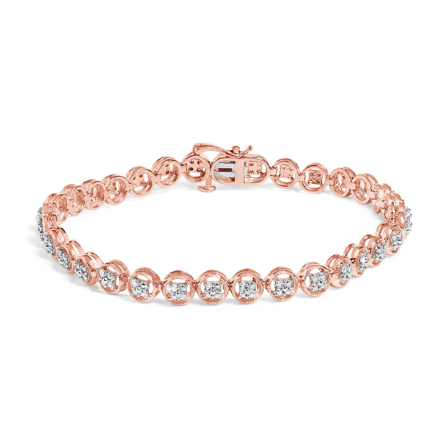 14K Yellow Gold Plated .925 Sterling Silver 1/10 Cttw Diamond Open Circle Beaded Wheel Link Tennis Bracelet (I-J Color, I3 Clarity) - 7.25" Bids.com