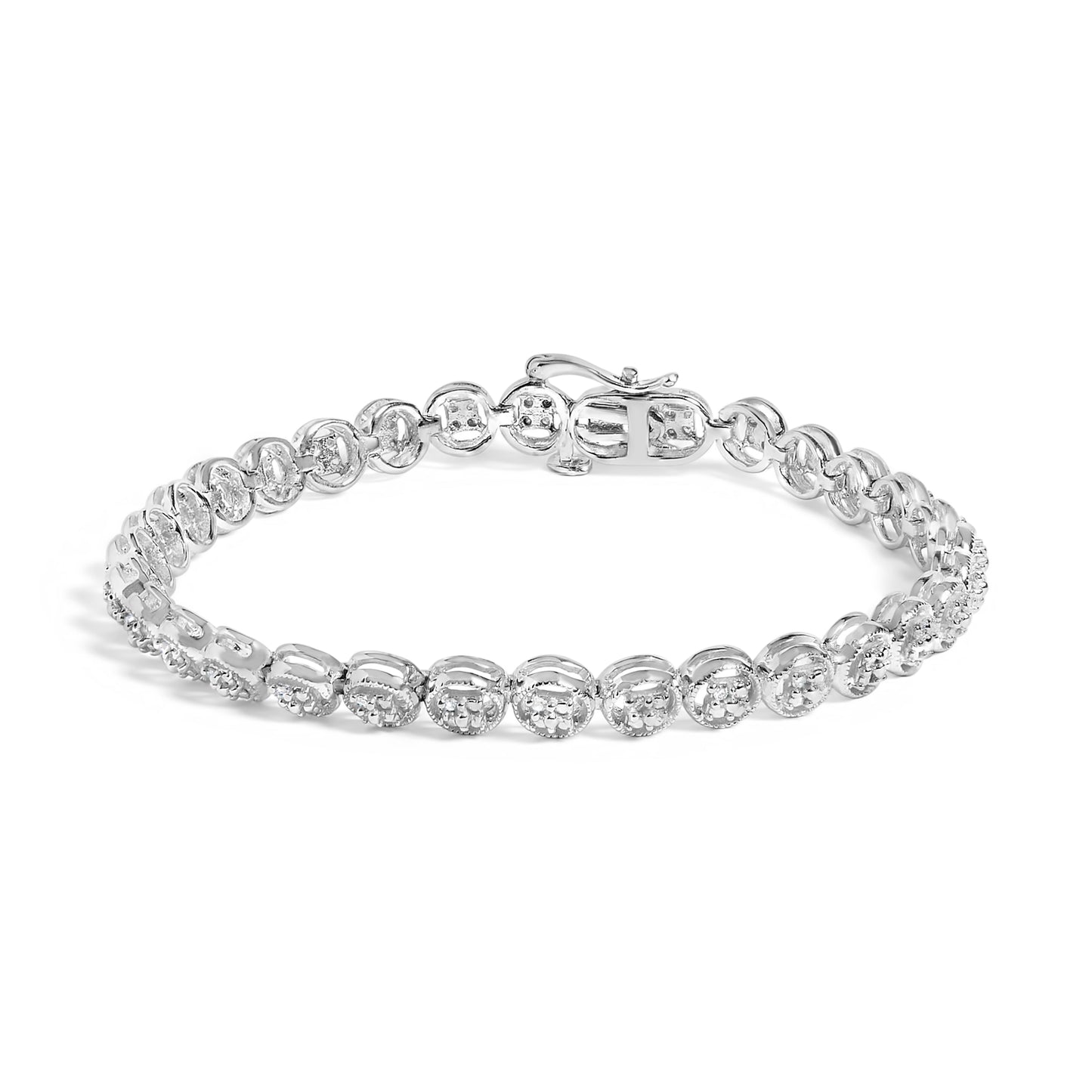 14K Yellow Gold Plated .925 Sterling Silver 1/10 Cttw Diamond Open Circle Beaded Wheel Link Tennis Bracelet (I-J Color, I3 Clarity) - 7.25" Bids.com