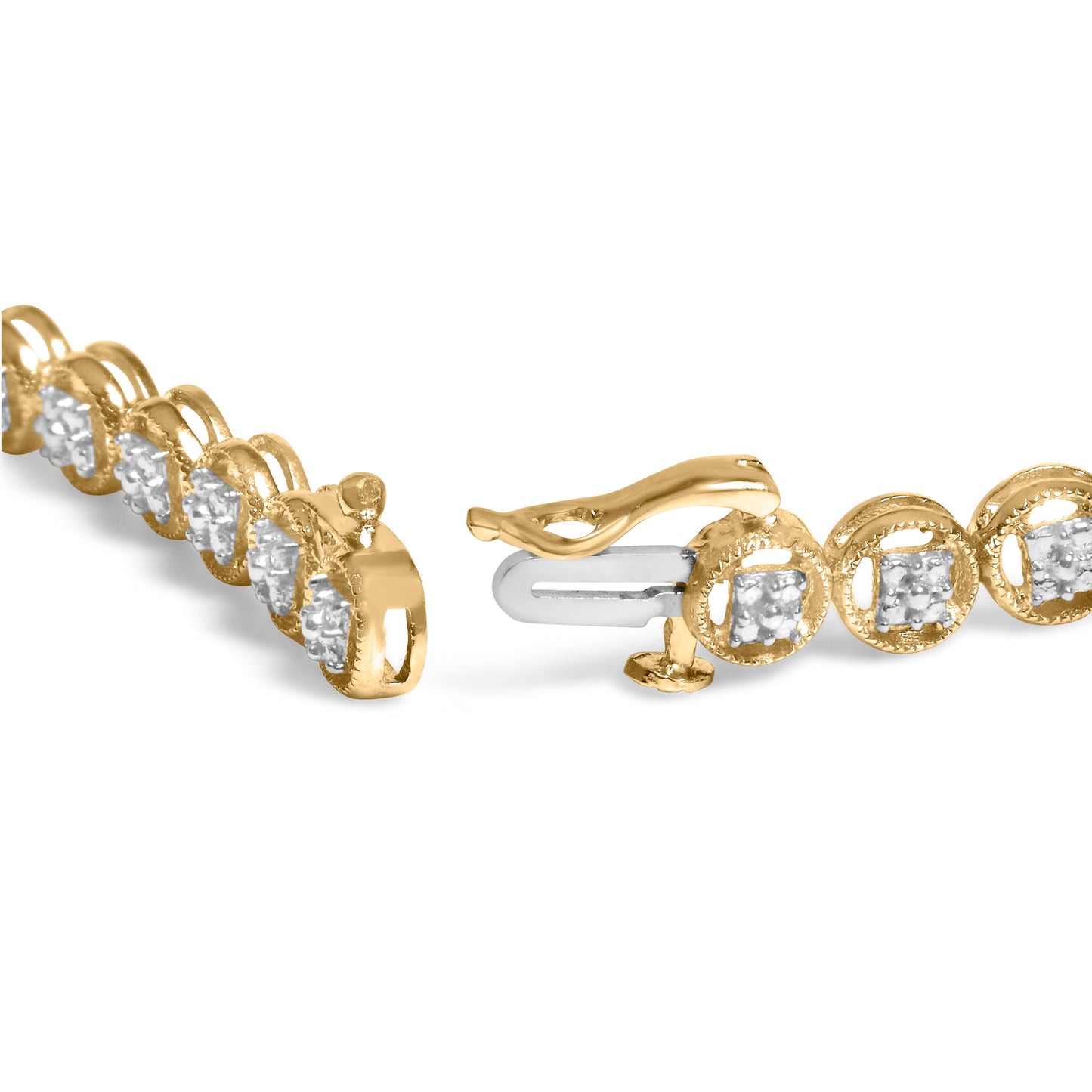 14K Yellow Gold Plated .925 Sterling Silver 1/10 Cttw Diamond Open Circle Beaded Wheel Link Tennis Bracelet (I-J Color, I3 Clarity) - 7.25" Bids.com
