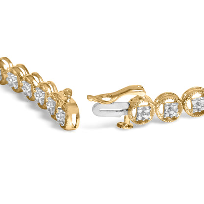 14K Yellow Gold Plated .925 Sterling Silver 1/10 Cttw Diamond Open Circle Beaded Wheel Link Tennis Bracelet (I-J Color, I3 Clarity) - 7.25" Bids.com